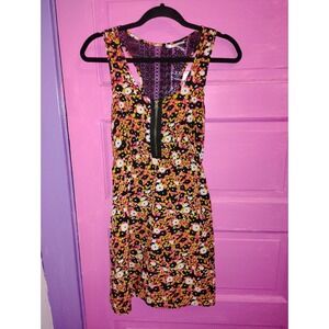 Y2K Grunge Floral Kimchi Blue Flare Dress Zip Front Mesh Back Alt Small